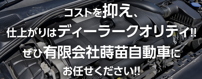 コストを抑え、仕上がりはディーラークオリティ。有限会社蒔苗自動車にお任せください!